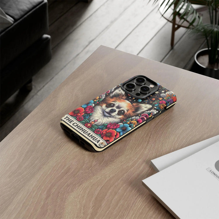 Tough Cases, Iphone 15 cute dog celestial Tarot Card hard shell cover, Iphone 14 stylish decor, Chihuahua dog portrait, cute pet portrait