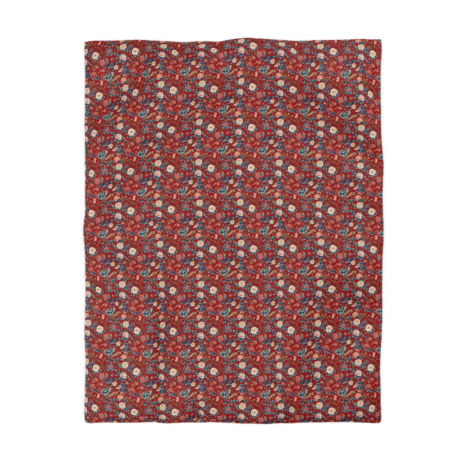 Red Floral Microfiber Duvet Cover - Modern Soft Bedspread, Holiday Fashion Designer Bedding, Stylish Contemporary Casual Decor