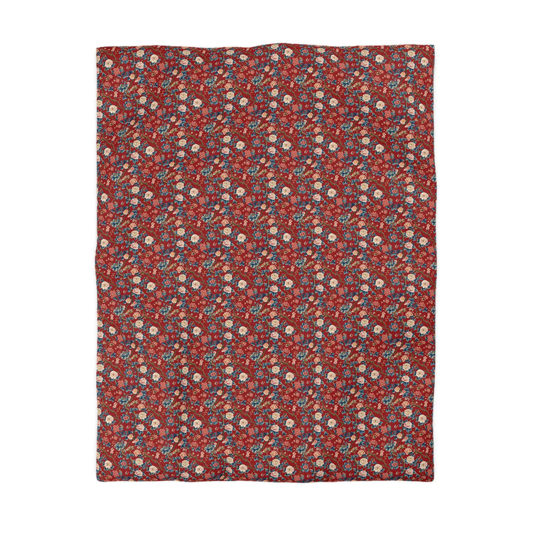 Red Floral Microfiber Duvet Cover - Modern Soft Bedspread, Holiday Fashion Designer Bedding, Stylish Contemporary Casual Decor