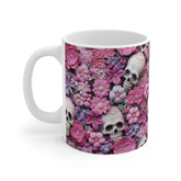 Sugar Skull Mug 11oz - Pink Accent All Purpose Hot Beverage Lover Cup, Halloween Day of the Dead Festive Office Home Decor The Aurora Touch