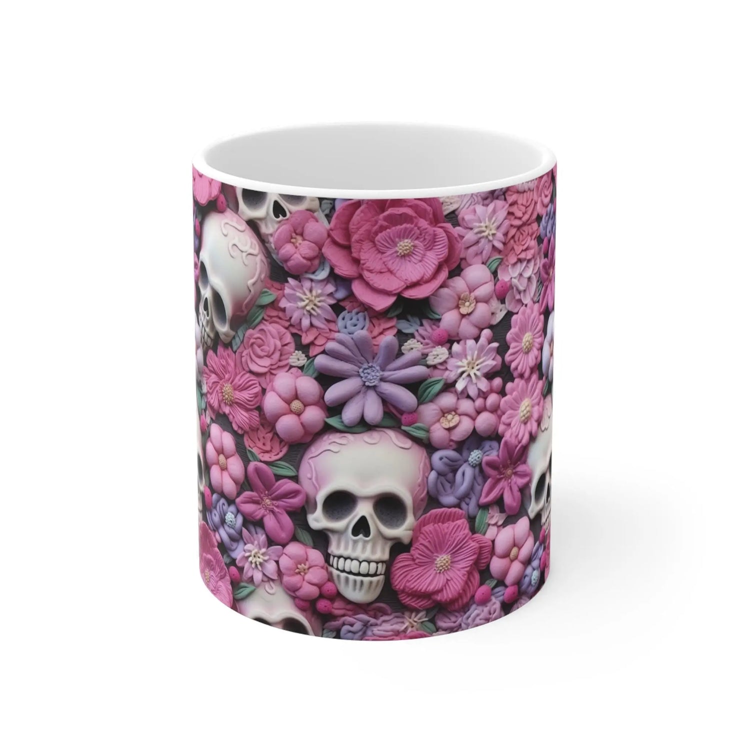 Sugar Skull Mug 11oz - Pink Accent All Purpose Hot Beverage Lover Cup, Halloween Day of the Dead Festive Office Home Decor The Aurora Touch