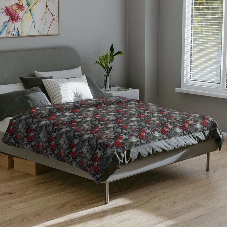 Velveteen Blanket - Soft Cozy Microfiber Gothic Throw for Stylish Bedroom, Family Room - Red Black Colored Designer Bedding, Christmas Gift, The Aurora Touch
