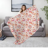 Pink pumpkin fall throw blanket pattern print design couch chair pretty room home holiday decor pastel color silky smooth bedspread blankie The Aurora Touch