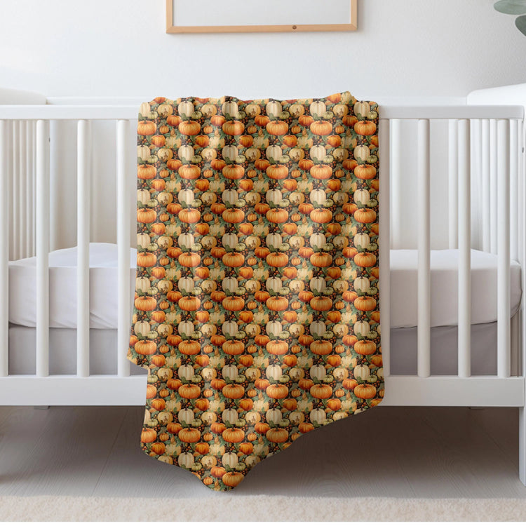 Throw Blanket, Thanksgiving pumpkin all over pattern classy simple soft smooth comfy silky bed couch travel TV watching seasonal throw The Aurora Touch