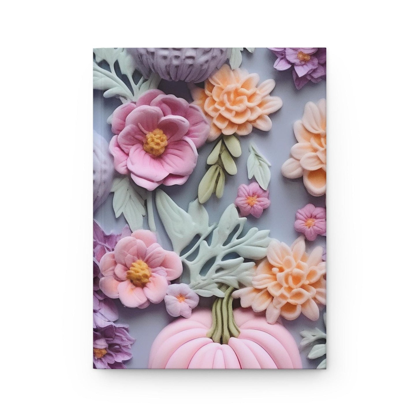 Floral Pumpkin Hardcover Journal, Fall 3D Pastel Custom Print Notebook