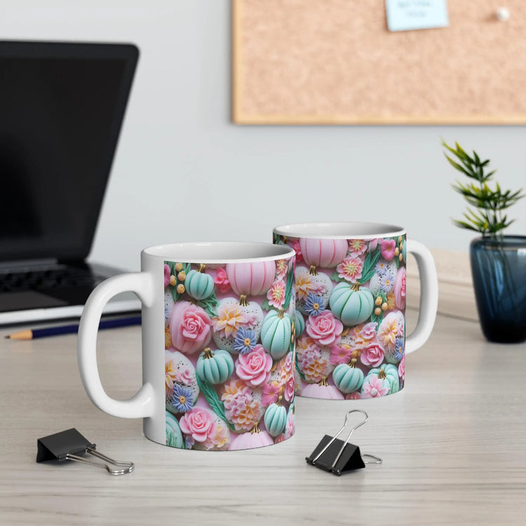 3D Pastel Thanksgiving Fall Mug 11oz, Festive Hot Beverage Cup, Casual Daily Coffee Mug, Fall Pattern Design The Aurora Touch