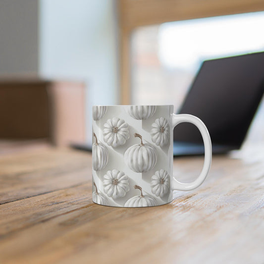 Elegant White Pumpkin Mug for Fall Decor, Cozy Drinkware, Autumn Gift, Seasonal Kitchenware, Thanksgiving Table Accent