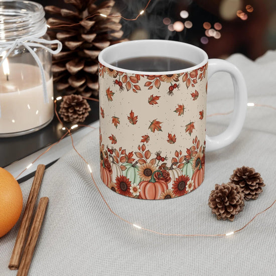 Autumn Leaves & Pumpkins Mug, Cozy Fall Coffee Cup, Thanksgiving Gift, Seasonal Decorations, Harvest Celebration The Aurora Touch