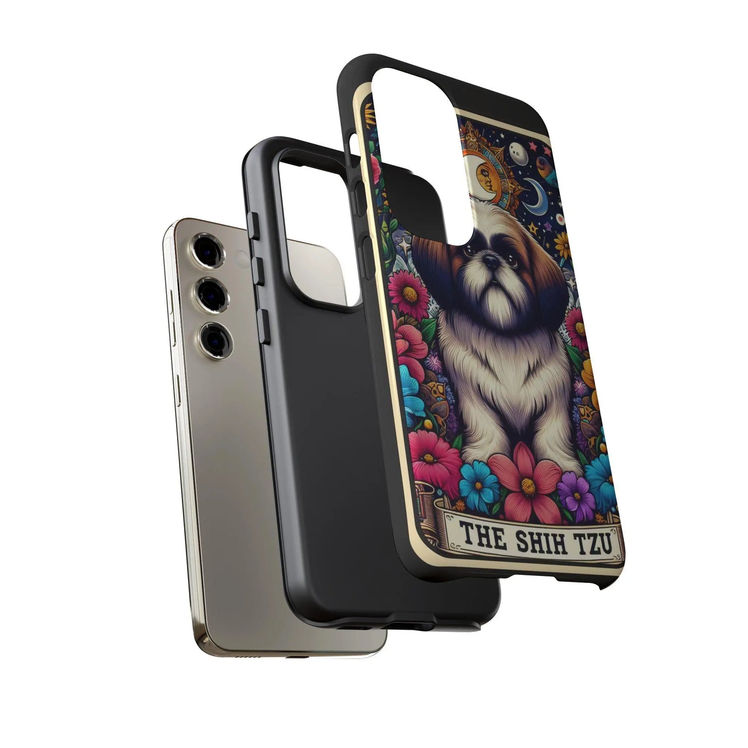 Shih Tzu Floral Portrait Phone Case | Tough Galaxy Hard Cover | Android Designer Case | Tarot Card Pet Art