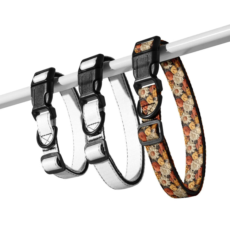 Fall colors Pet Collar floral all over print pattern Autumn browns stylish classy walking shopping travel fashionista dog collar The Aurora Touch