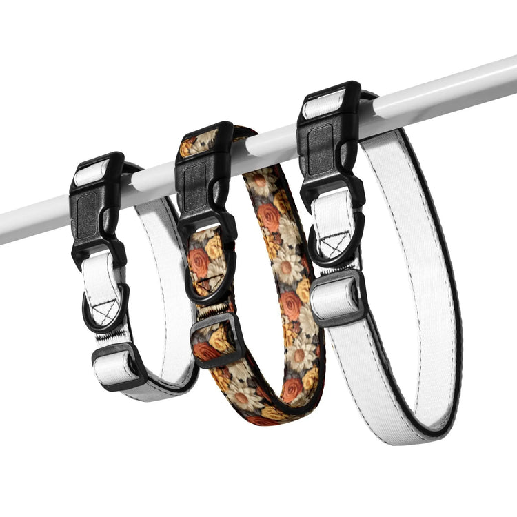Fall colors Pet Collar floral all over print pattern Autumn browns stylish classy walking shopping travel fashionista dog collar The Aurora Touch
