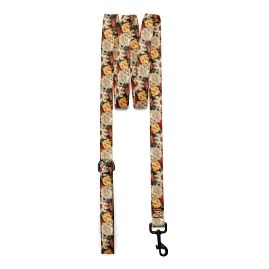 Fall colors Pet leash floral all over print pattern Autumn browns stylish classy walking shopping travel dog collar The Aurora Touch