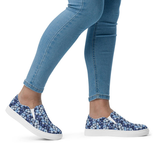Women&#39;s Slip-On Canvas Shoes - Stylish Shades of Blue Knitted Rope All-Over Pattern - Casual All-Day Fashion