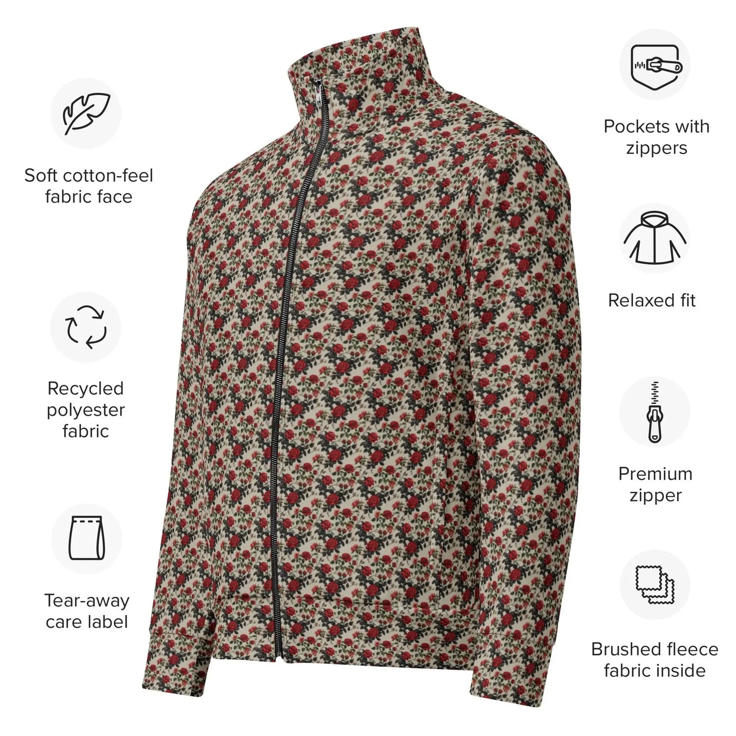 Unisex All-Over Print Rose Pattern Track Jacket - Stylish Casual Wear for All Occasions The Aurora Touch