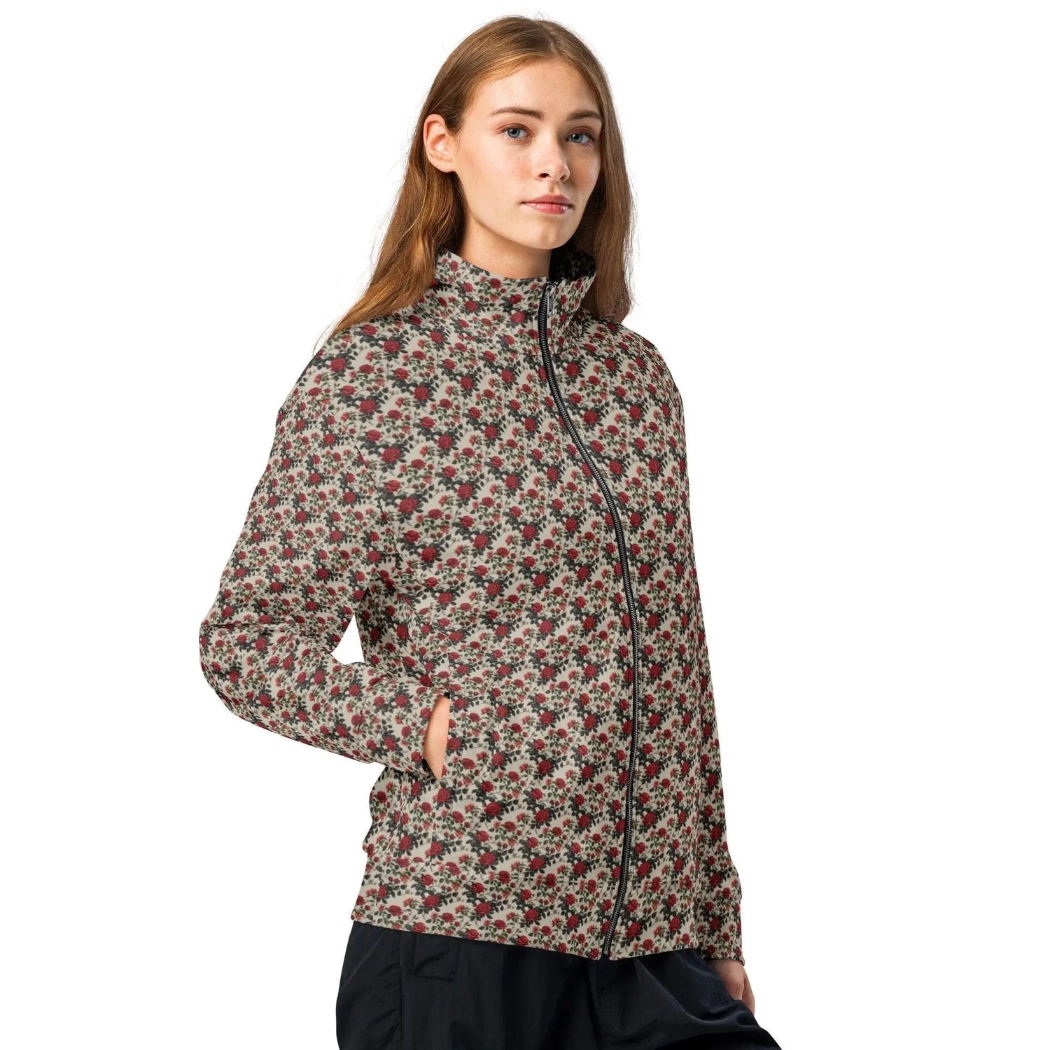 Unisex All-Over Print Rose Pattern Track Jacket - Stylish Casual Wear for All Occasions