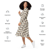 Gothic Floral Skull midi dress all-over print long sleeve casual dinner date comfortable holiday Halloween spirit waist trimming outfit