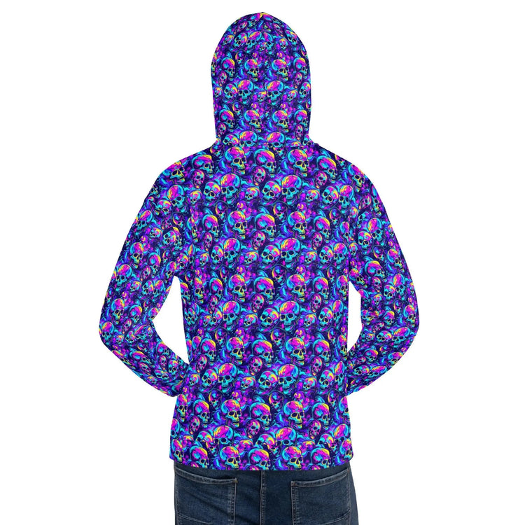 Neon skull design Hoodie Haloween Fall fashion EDM Teen Adult Men winter weather everyday casual relax style sweatshirt