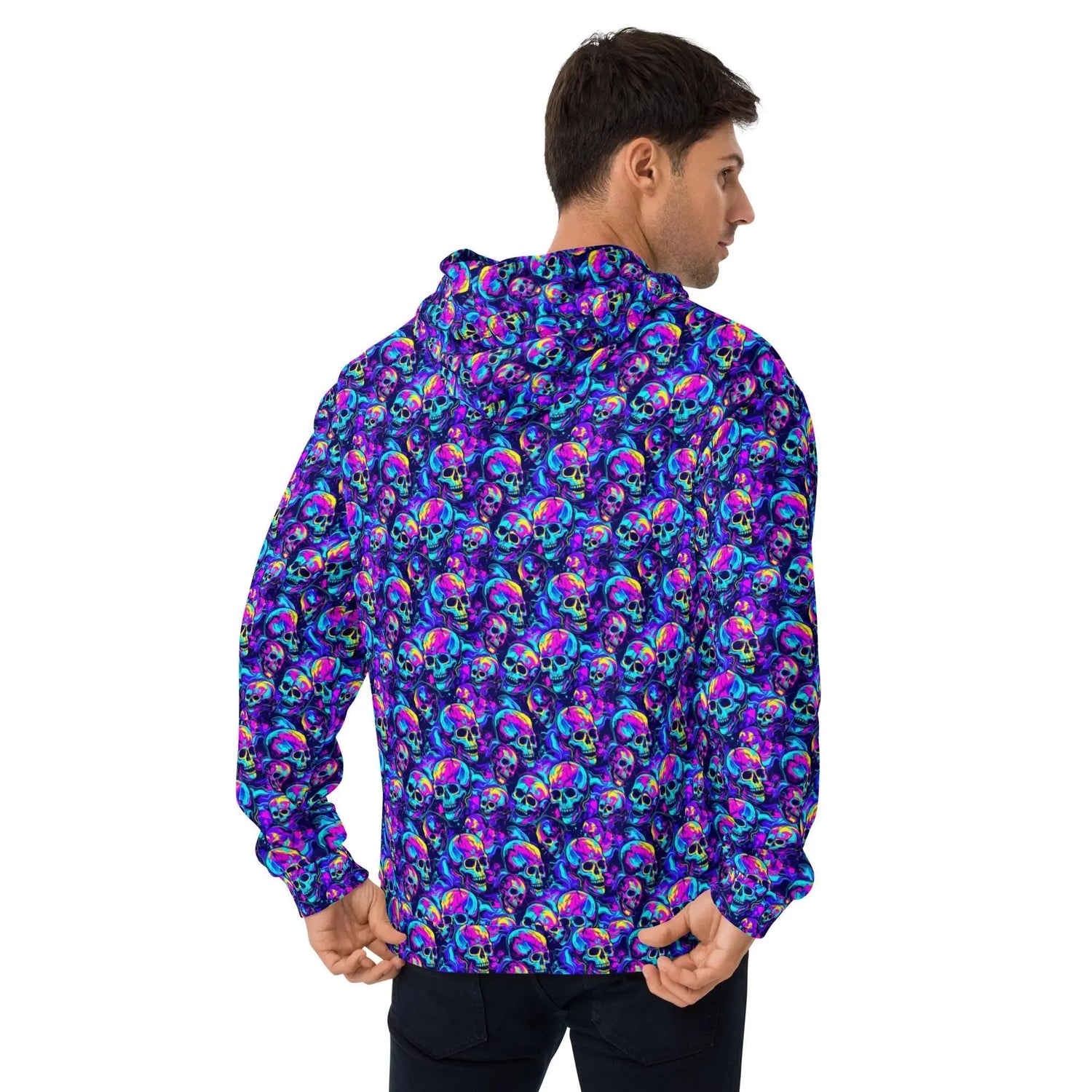 Neon skull design Hoodie Haloween Fall fashion EDM Teen Adult Men winter weather everyday casual relax style sweatshirt The Aurora Touch