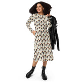 Gothic Floral Skull midi dress all-over print long sleeve casual dinner date comfortable holiday Halloween spirit waist trimming outfit The Aurora Touch