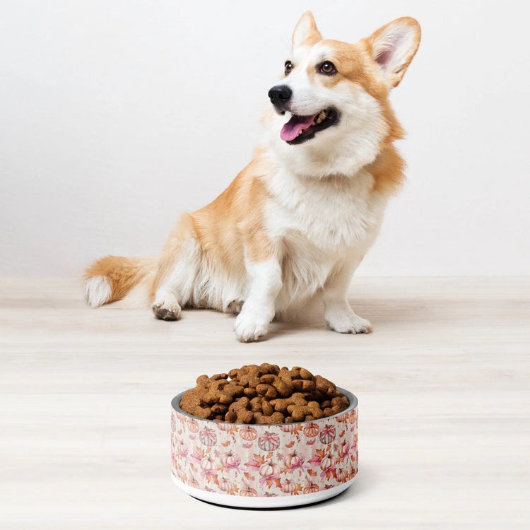 Pink Halloween Pet Bowl | Thanksgiving Pumpkin Cat Dog Dish | Coquette Stylish Designer Food Plate | Fall Home Decor The Aurora Touch