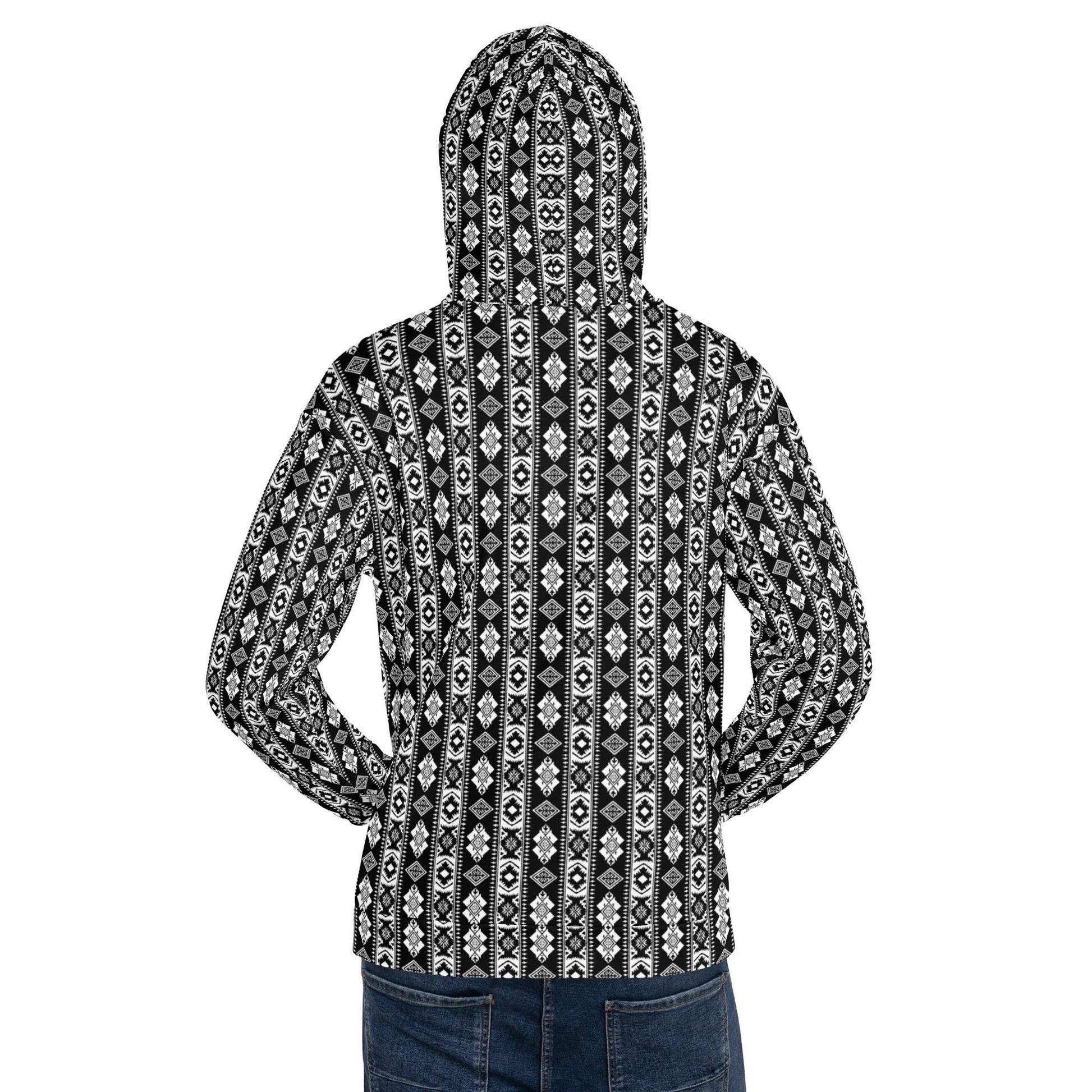 Cozy pattern print  Men Hoodie all over design casual warm stylish runway style everyday relaxed fit fleece feel sweatshirt