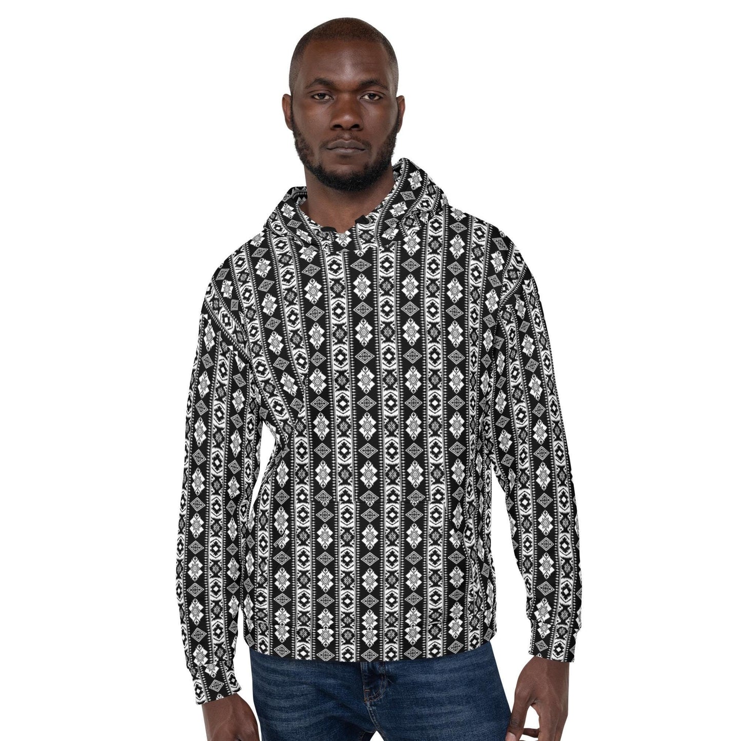 Cozy pattern print  Men Hoodie all over design casual warm stylish runway style everyday relaxed fit fleece feel sweatshirt