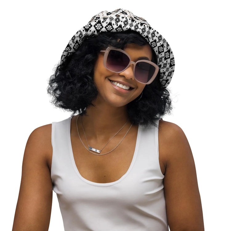 Reversible Bucket Hat | Western Textile Pattern | Casual Streetwear Fashion | Dual Outfit Look
