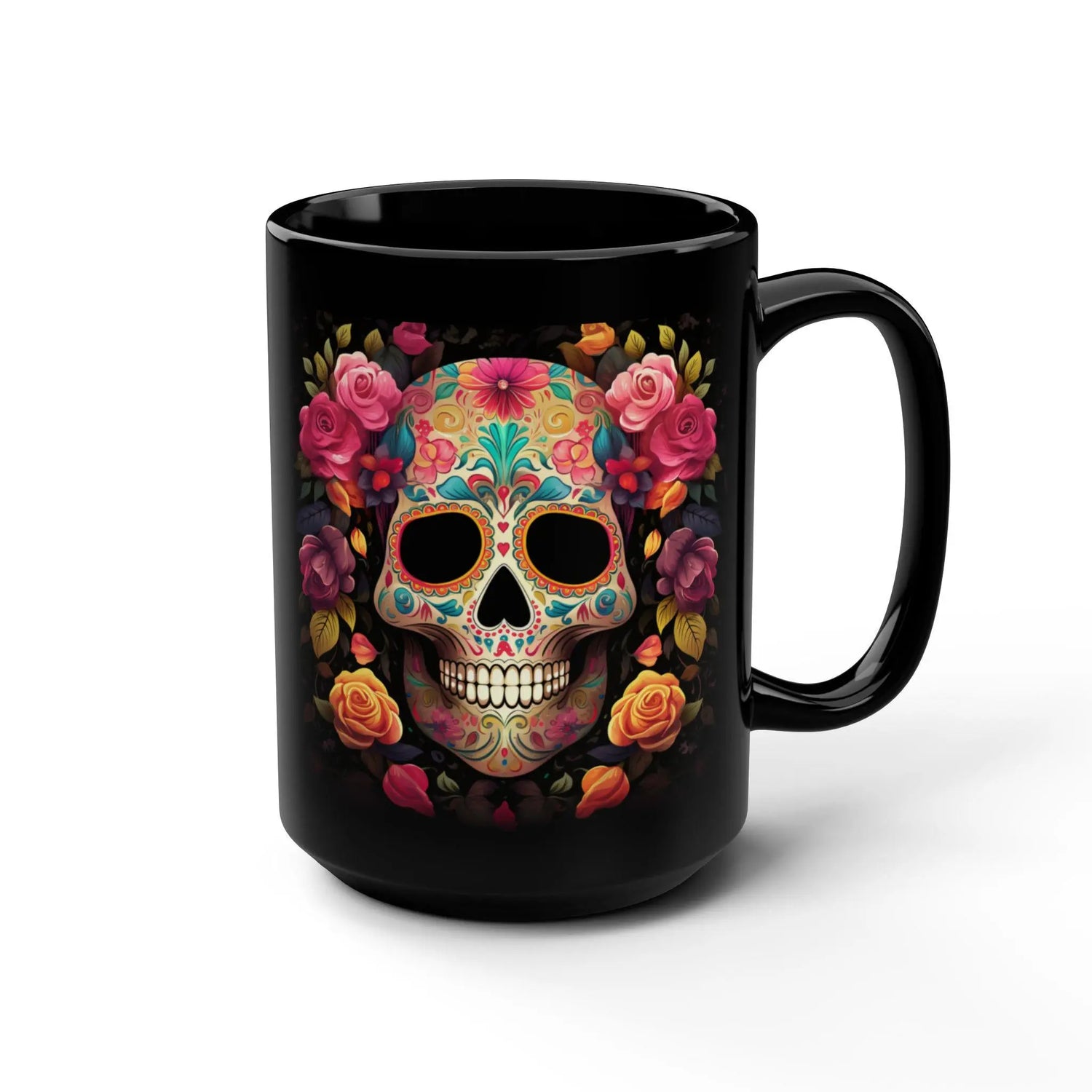 Black Mug, 15oz, Day of The Dead, Dia de Los Muertos, Halloween Mug, Dark Mug, Large Coffee Mug, Festive Mug, Holiday Mug The Aurora Touch