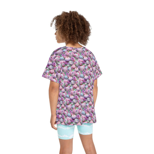 Kids Sports Jersey, Fun Floral Pattern T-Shirt for Young Athletes, Perfect for Birthdays, Sports Events, or Casual Outings