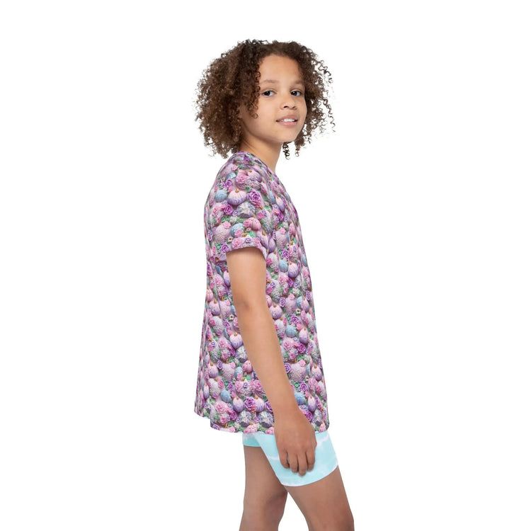 Kids Sports Jersey, Fun Floral Pattern T-Shirt for Young Athletes, Perfect for Birthdays, Sports Events, or Casual Outings The Aurora Touch