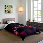 Comforter, purple hot rod exotic race car cozy warm designer modern day young man car lover bedspread blanket quilt