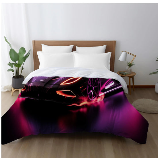 Comforter - Hot Rod Exotic Race Car AI Artwork Designer Quilt, Boy Room Decor Gift, Cozy Warm Modern Day Bedspread, Teen Bedroom Decor, The Aurora Touch