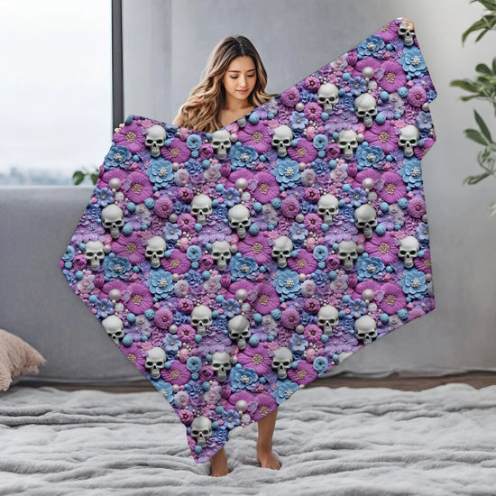 Skull & Floral Velveteen Blanket,  Two- Sided Cozy Throw for Home Decor, Perfect for Halloween, Day of the Dead, Gothic Style, Unique Gift The Aurora Touch