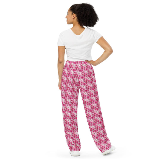 Pink Floral 3D Wide-Leg Pants | All-Over Print Casual Lounge Wear | High-Quality Women's Fashion