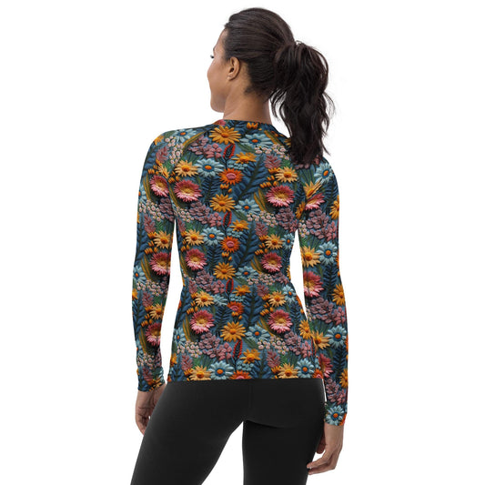Stylish Women&#39;s Fall Floral Print Rash Guard - Versatile Slim Fit Casual Shirt