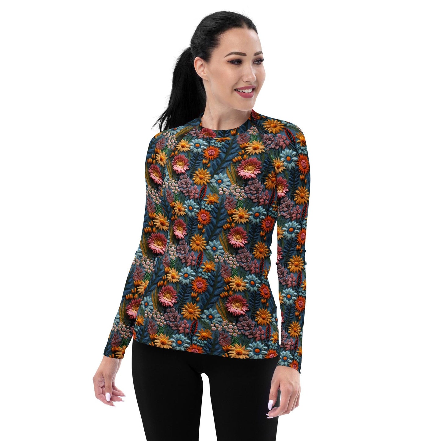 Stylish Women&#39;s Fall Floral Print Rash Guard - Versatile Slim Fit Casual Shirt