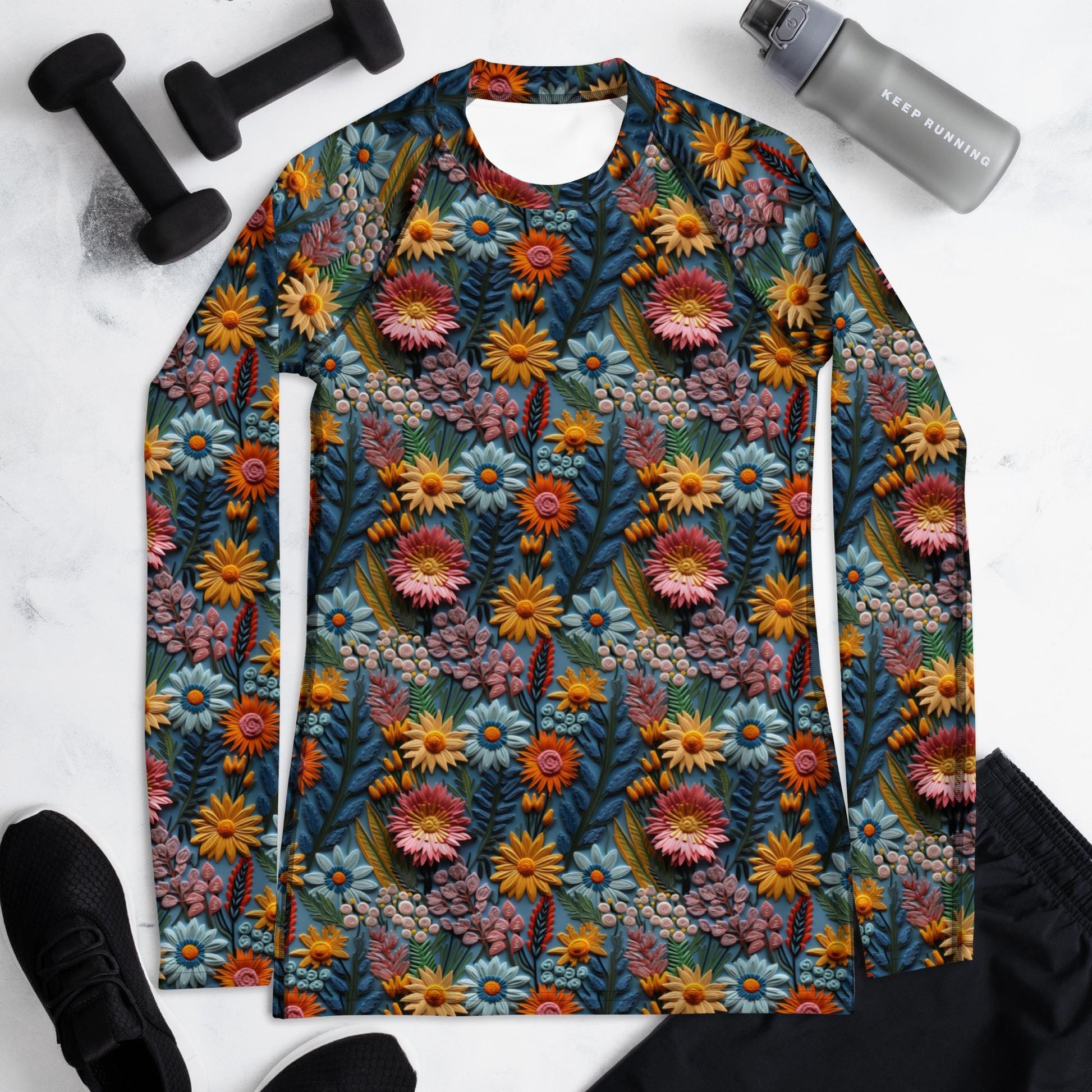 Stylish Women&#39;s Fall Floral Print Rash Guard - Versatile Slim Fit Casual Shirt