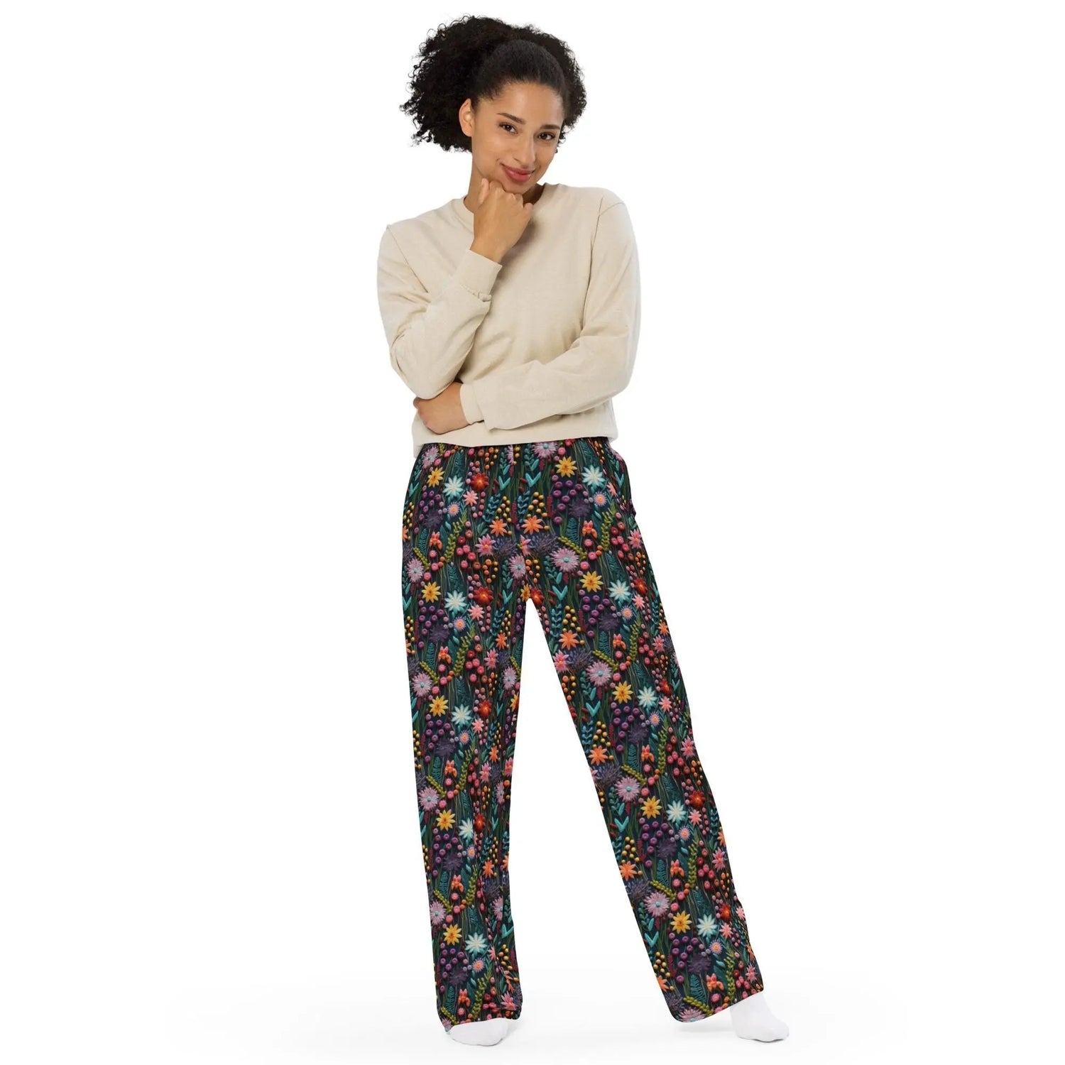 All-Over Floral 3D Print Wide-Leg Pants for Women The Aurora Touch