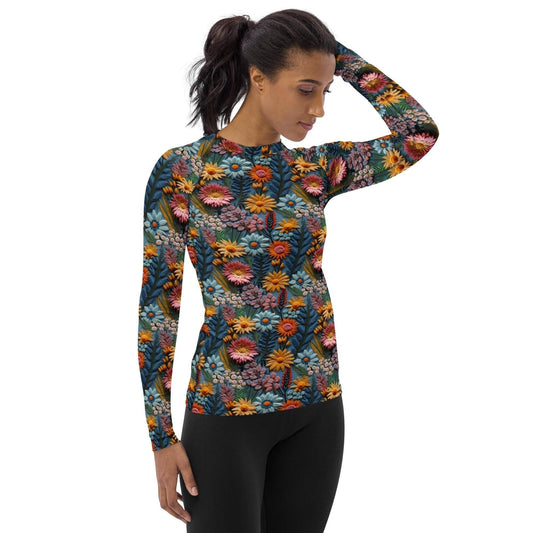 Stylish Women&#39;s Fall Floral Print Rash Guard - Versatile Slim Fit Casual Shirt