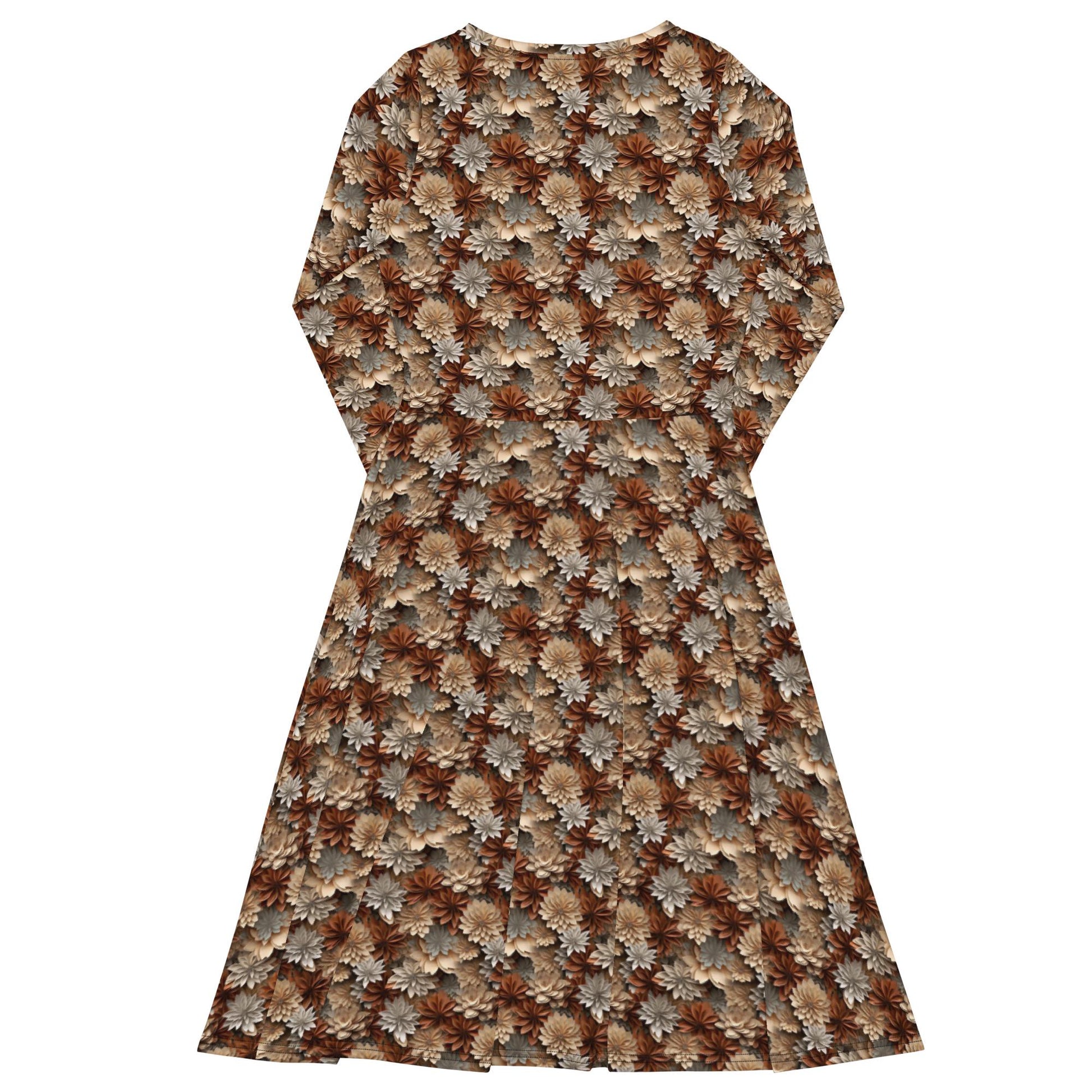 Stunning All-Over Fall Floral Print Midi Dress | Long Sleeve | Autumn Elegance