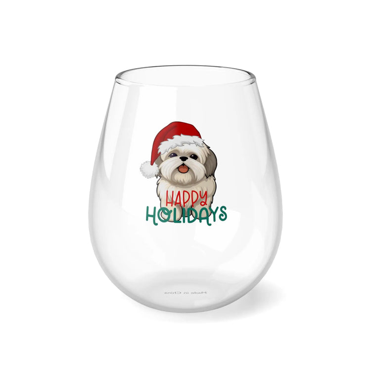 Shitzu Stemless Wine Glass, 11.75oz - Dog Lover Party Red Wine Glass, Xmas Gift, Holiday Glassware, Cute Animal Glass, Pet Owner Present The Aurora Touch