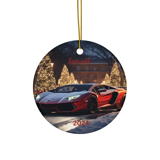 Ceramic Ornament, Personalized Exotic Car Holiday Decoration, Red Lamborghini Xmas Tree Ornament, Custom Car Portrait Gift, Tree Decor