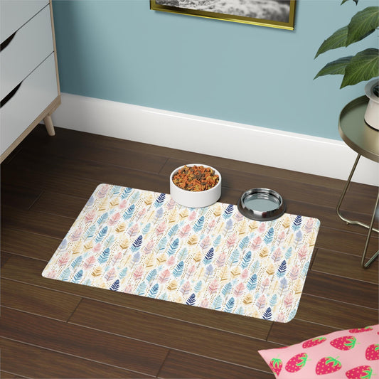 Watercolor Floral Pet Food Mat | Cute Dog Cat Feeding Mat, Non-Slip Dog Dish Mat, Pet Accessories, Gift for Pet Lovers