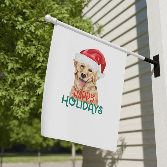 House Banner, Xmas Dog Decor, Golden Retriever Portrait, Pet Lover Holiday Decoration, Outside Banner, Garden Flag