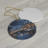 Ceramic Ornament, Winter Scenery, Round Blue Ornament, Christmas/Holiday Tree Decor/Gift, 4 Shapes, Festive/Holiday Home Decor, Seasonal The Aurora Touch