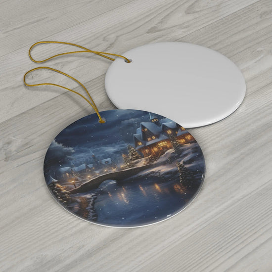 Ceramic Ornament, Winter Scenery, Round Blue Ornament, Christmas/Holiday Tree Decor/Gift, 4 Shapes, Festive/Holiday Home Decor, Seasonal The Aurora Touch