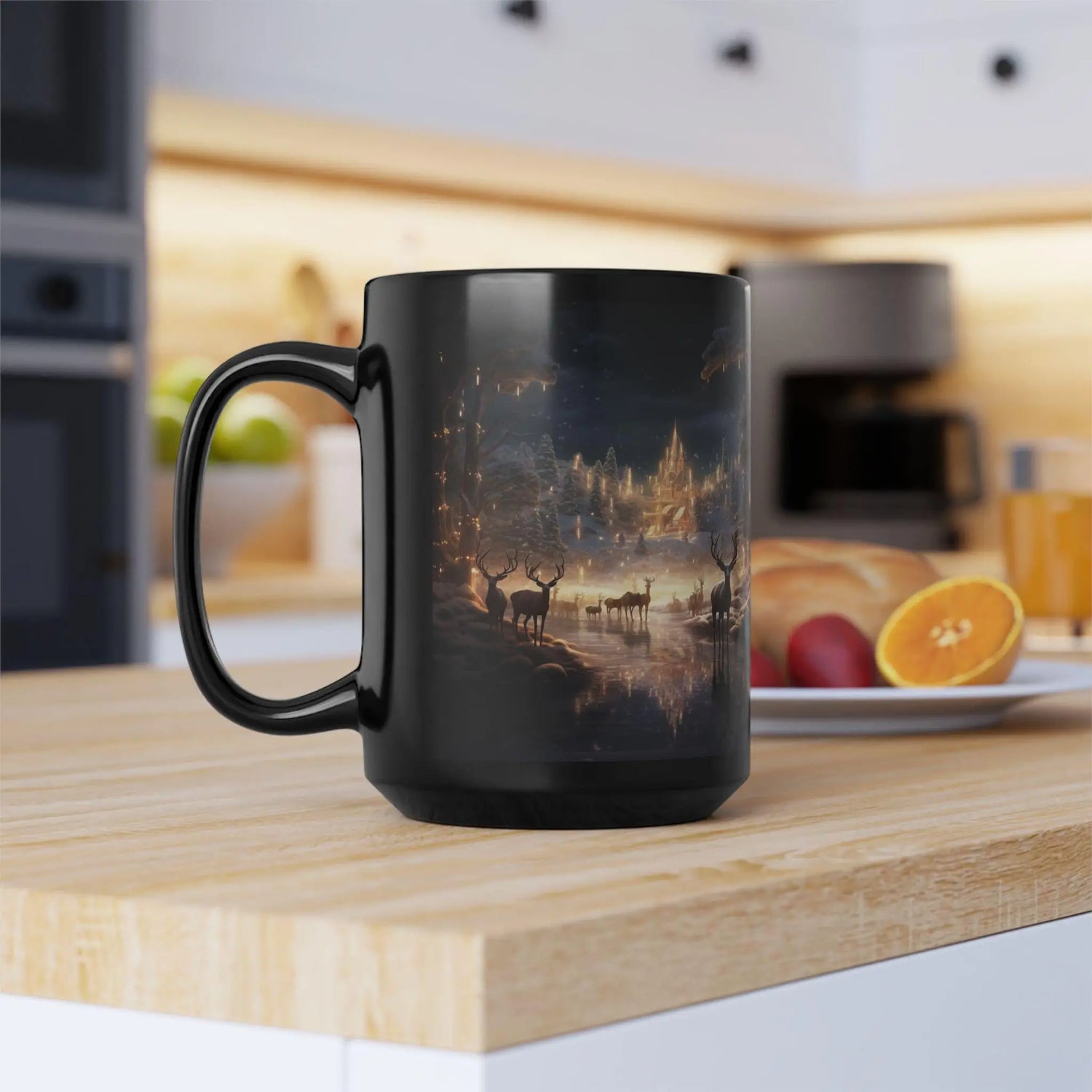 Holiday Reindeer Mug, Christmas Gift, Kitchen Decor, 15oz Coffee Cup, Tea Mug, Hot Chocolate, Home Decor The Aurora Touch