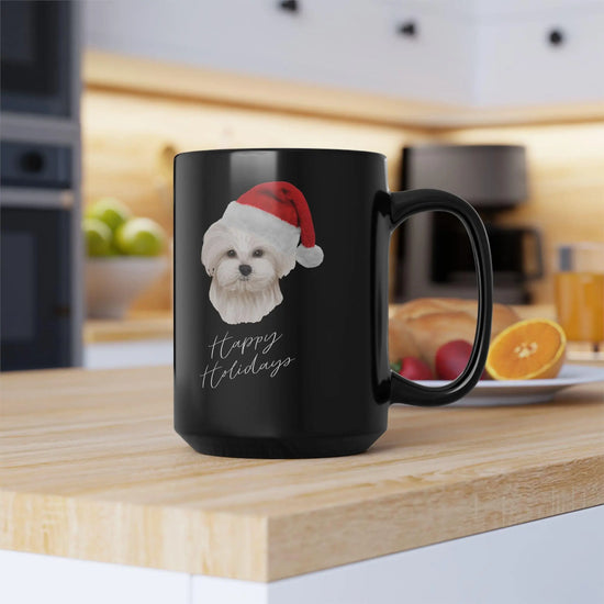 Dog Lover Maltese 15oz Black Mug - Xmas Gift, Fancy Coffee Cup, Hot Tea Designer Beverage Cup, Holiday Design The Aurora Touch