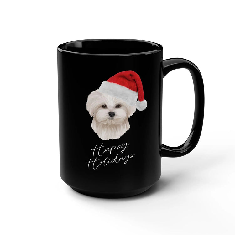 Dog Lover Maltese 15oz Black Mug - Xmas Gift, Fancy Coffee Cup, Hot Tea Designer Beverage Cup, Holiday Design The Aurora Touch