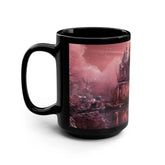 Holiday Scene Black Mug, 15oz, Pink Xmas Mystic Holiday Stylish Designer Home Office Coffee Tea Hot Beverage Cup The Aurora Touch